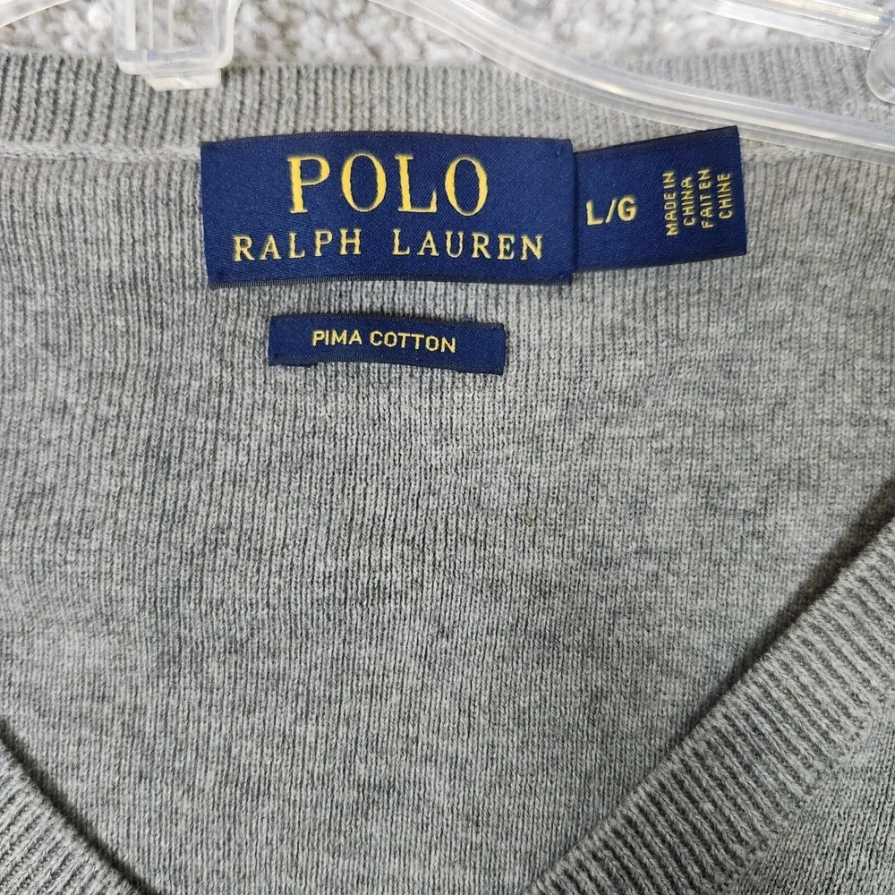Polo Ralph Lauren Men's Large Gray Pima Cotton Sweater Vest Green Pony Logo